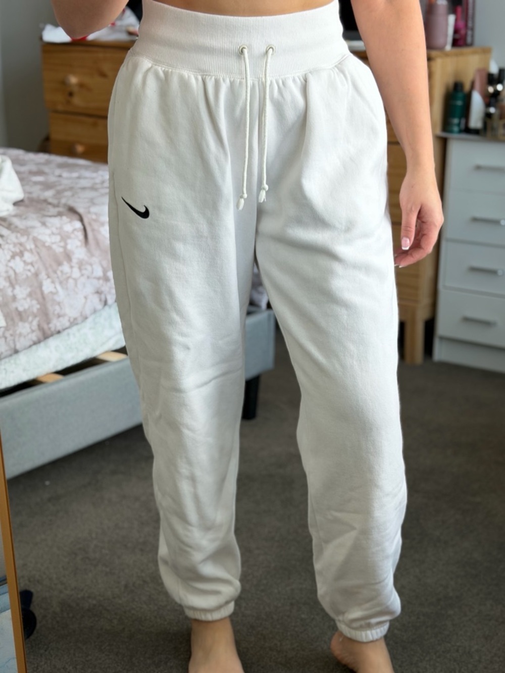 Nike White Jogger Sweatpants with Black Swoosh